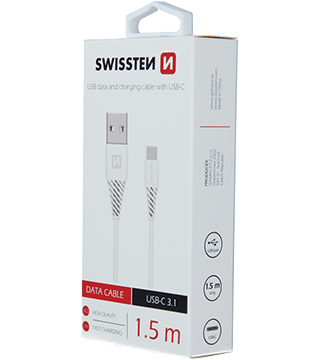 cabo swissten USB A to USB C 3A 1 5M branco embalagem perfil  
