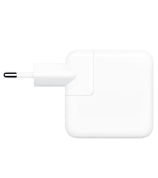adaptador corrente apple porta usb c dupla 35w branco lado  