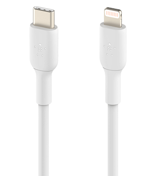 cabo carregamento belkin usb c lightning 1m branco frente  