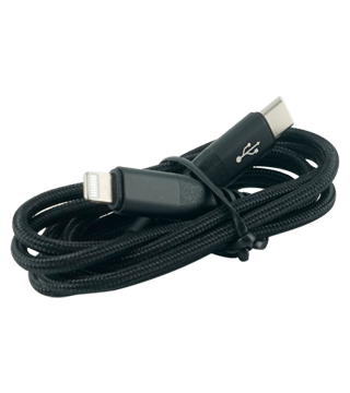 cabo carregamento rapido usb c lightning preto enrolado  