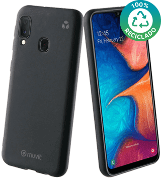 capa muvit recycletekgalaxy a20e frente preto selo reciclado  