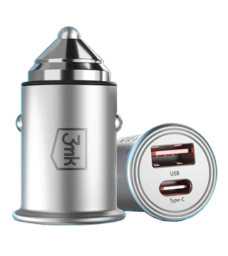 carregador isqueiro 3mk hyper car charger 45w dp prata perfil deitado  