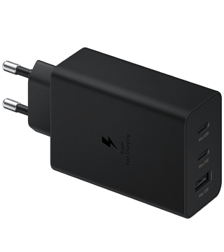 carregador samsung fast charger trio 65w preto deitado  