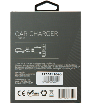 carregador isqueiro micro usb 2 4a 2usb detalhe caixa tras preto