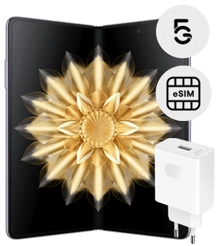 honor magic v2 5g esim carregador roxo frente entreaberto  .