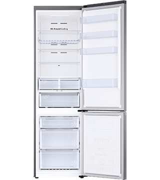 combinado samsung RB38C675CS9EF prateado frente aberto  