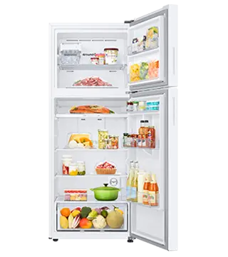 frigorifico combinado samsung RT42CG6644WWES branco aberto  .