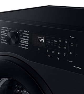 maquina lavar roupa samsung WW80CGC04DABEP preto frente pormenor  