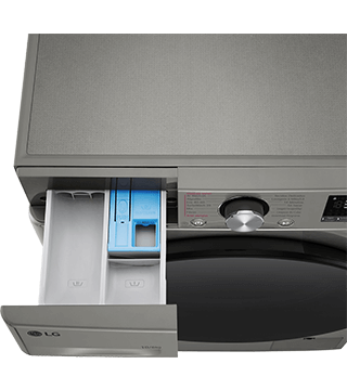 maquina lavar secar roupa lg f4dr7010sgs inox pormenor gaveta topo  