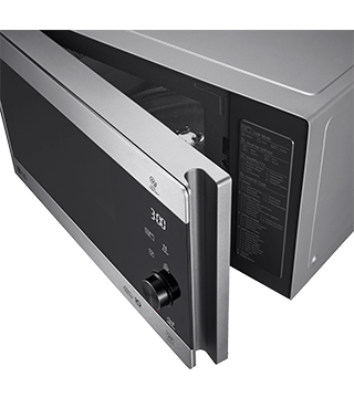 microondas lg mh6565cps prata pormenor aberto topo  