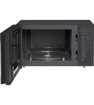 microondas lg mh6565cpw preto frente aberto  