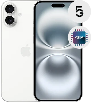 apple iphone 16 plus branco frente costas 5g esim  .