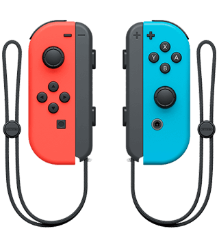 conjunto comandos nintendo joy con azul vermelho neon frente  