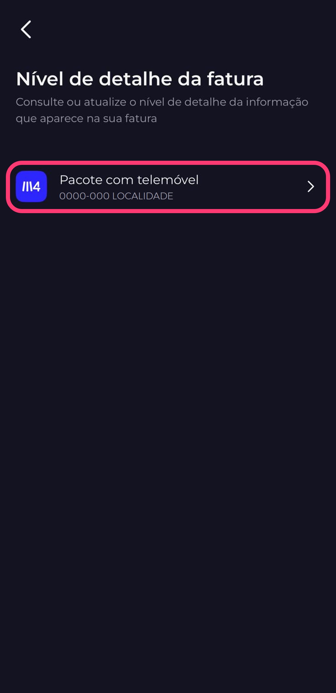 Print da app my MEO dentro do nível de detalhe da fatura