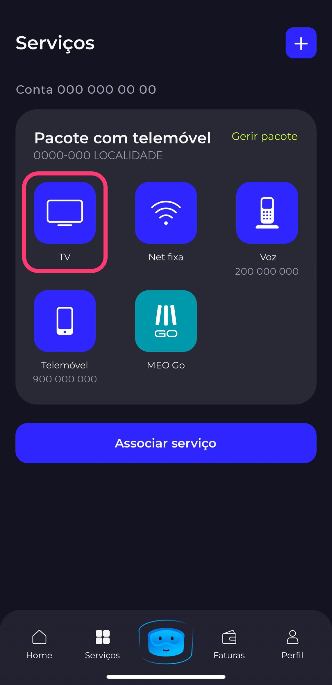 Services screen of the my MEO app