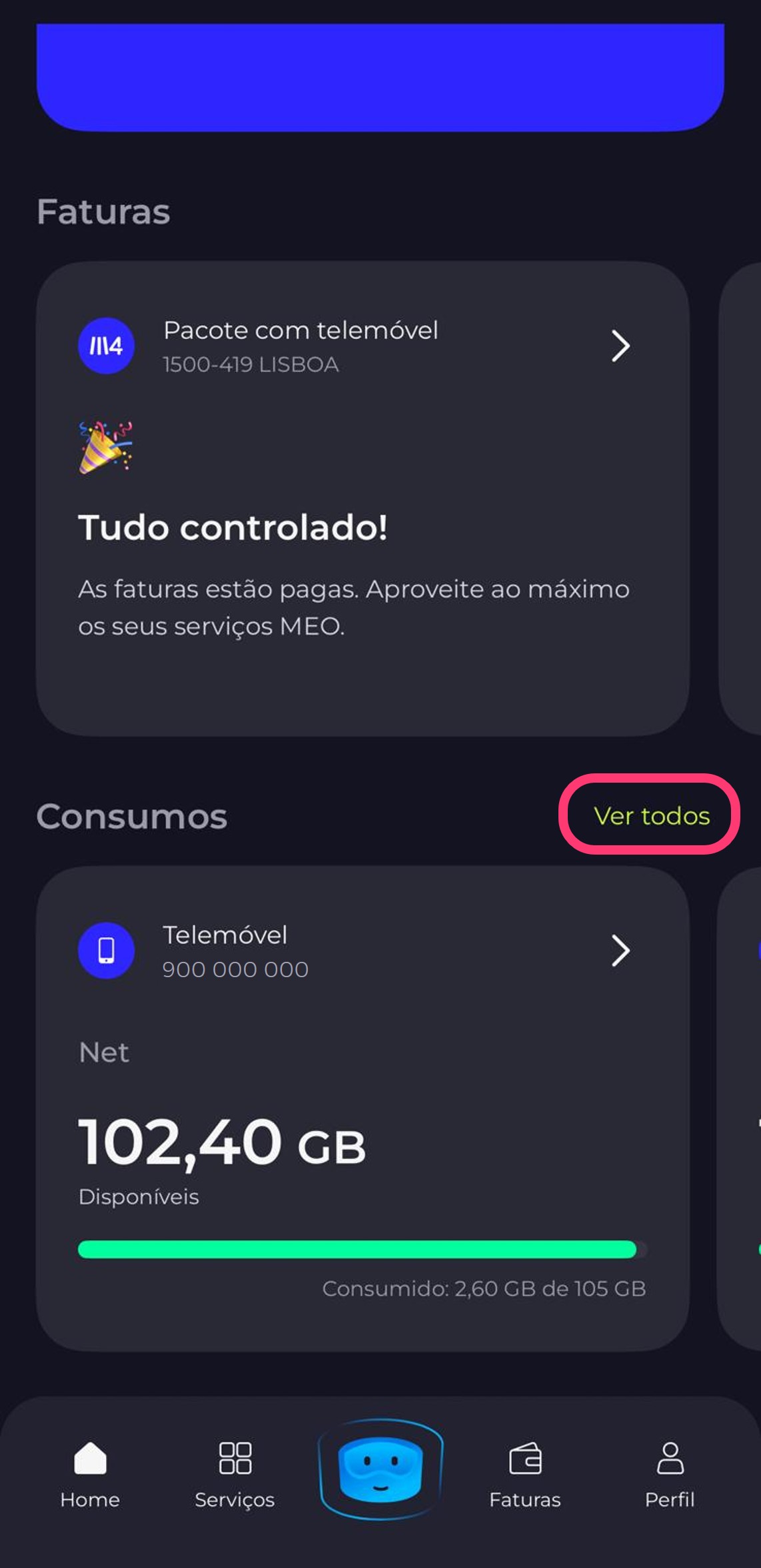 Print da app my MEO da home page