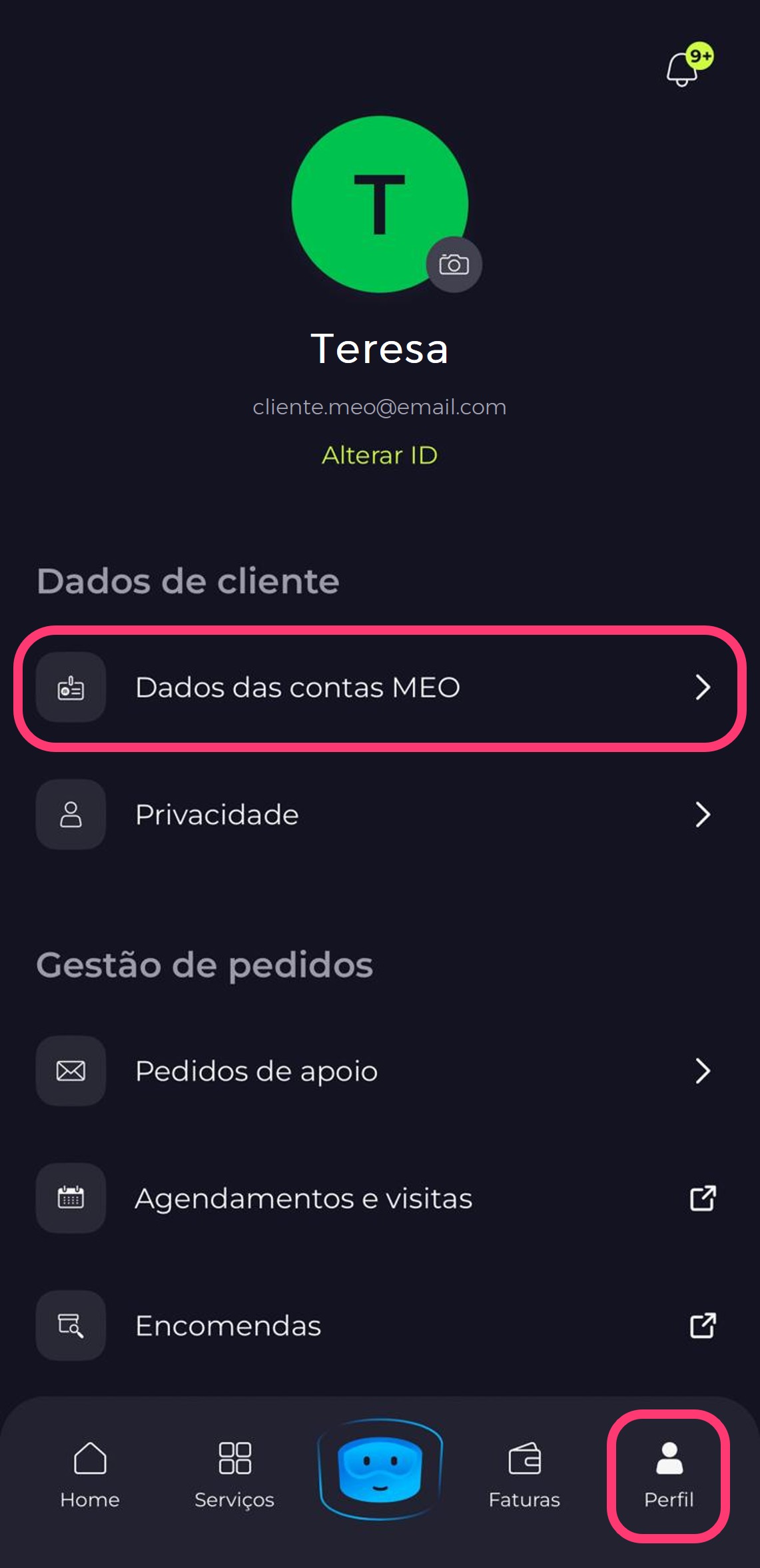 Print da app my MEO dentro do detalhe do perfil