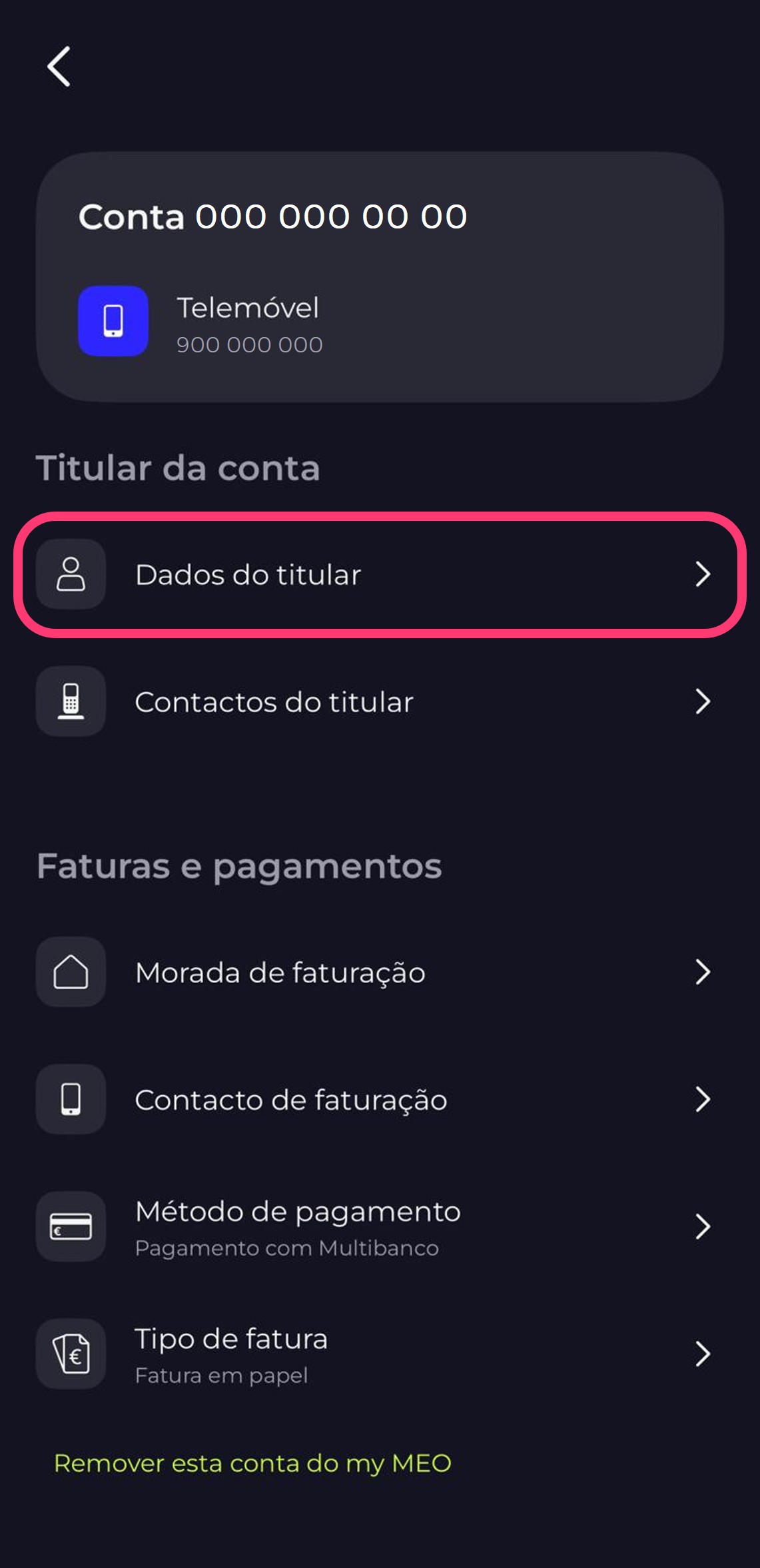 Screenshot of the my MEO app my MEO details of the selected service