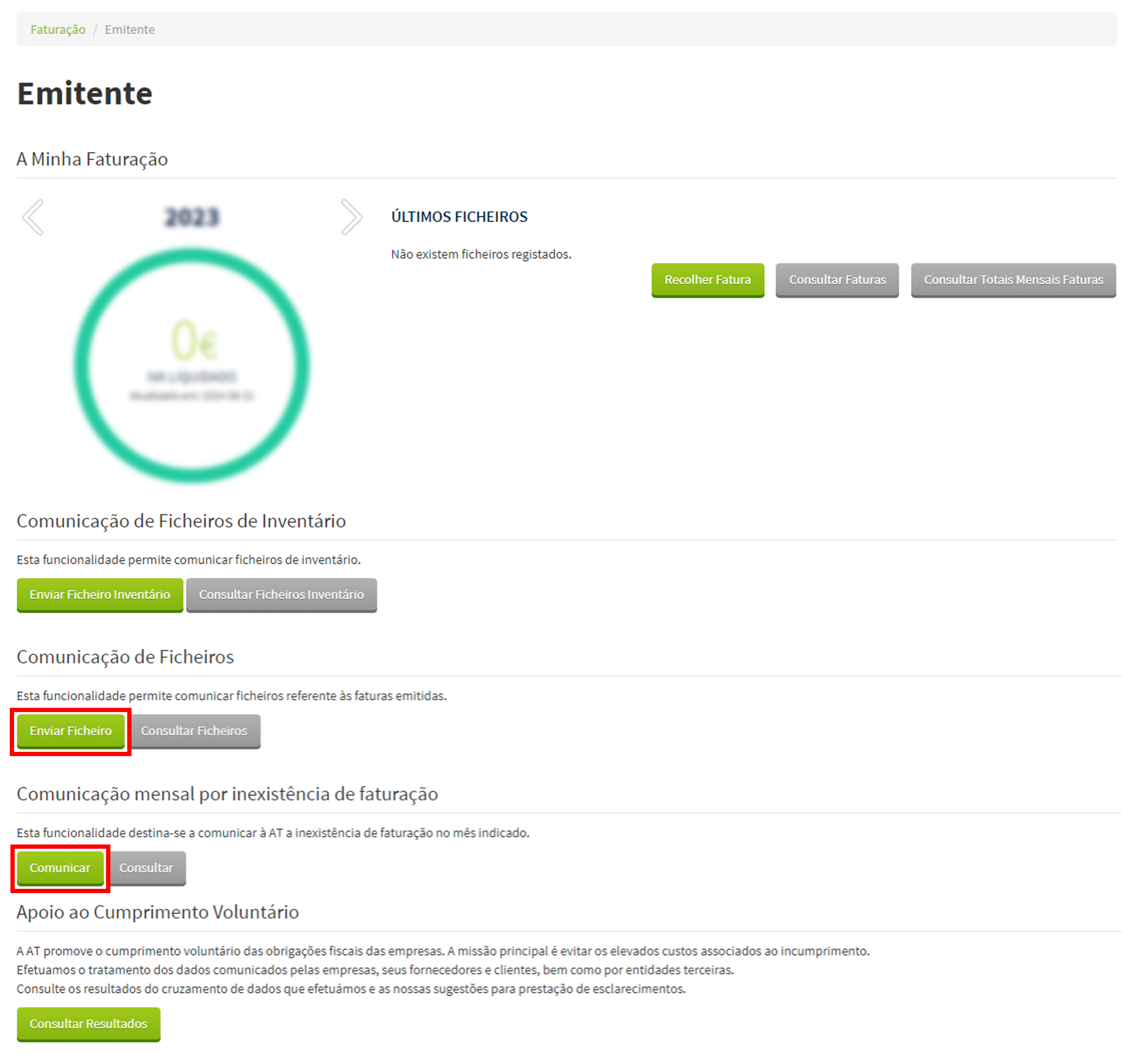 Informação emitente no site e-faturas