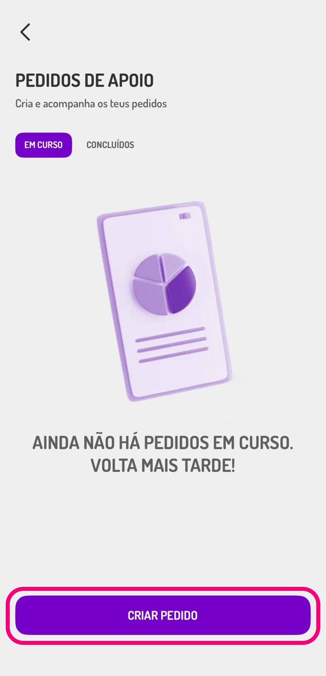 ecrã dentro da área de pedidos na app my UZO