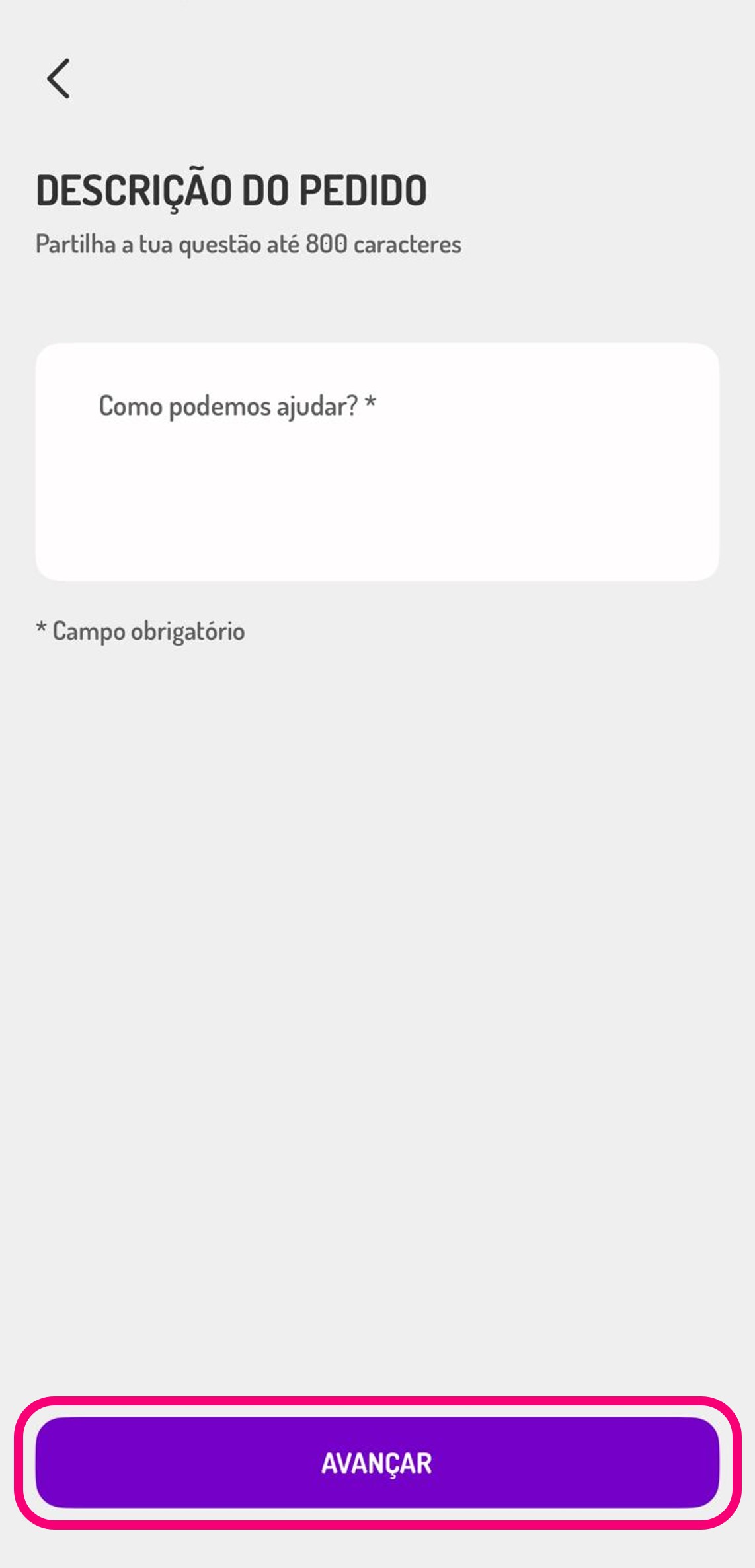 ecrã final da criação de pedido na app my UZO